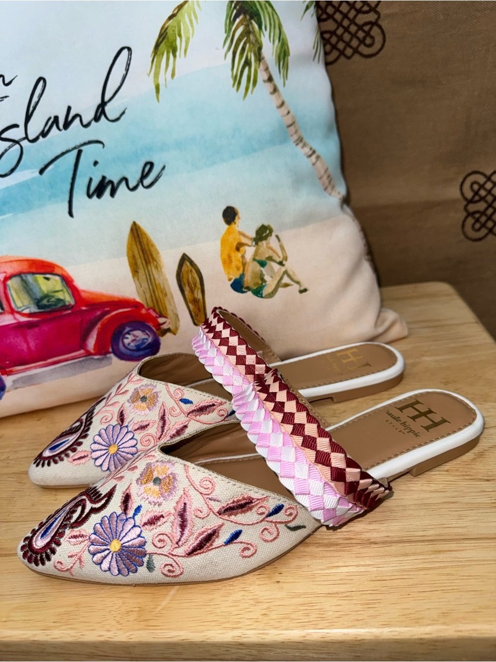 Haute Hippie Pink & Burgundy Embroidered Slip-On Mules - Picture 3 of 11